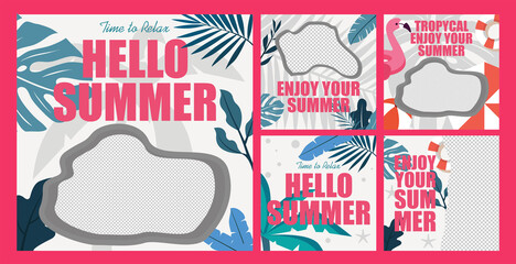 Social media posts collection for summer fun vector