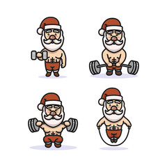 Set of Cute Santa with fitness costume