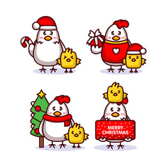 Set of cute chick and hen with Christmas costume