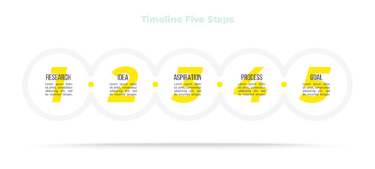 Business process. Timeline infographics with 5 steps, options, sections. Vector template.