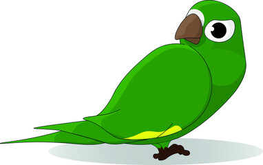Green parrot bird. Tropical bird cartoon style.