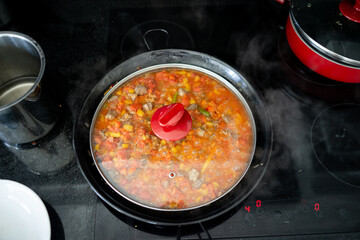 Preparing delicious food at home close up