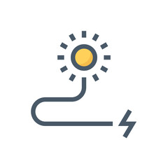 Solar power energy vector icon. Consist of sun, wire or cable and plug. To generate electrical power or direct current electricity by use sunlight. Concept for green energy and eco. 48x48 pixel.