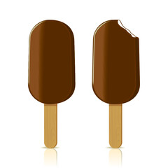 Chocolate Ice Cream on wooden stick isolated on a white background