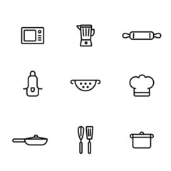 Set kitchen and cooking equipment. Minimalist kitchen icons. Vector illustration eps 8 editable.