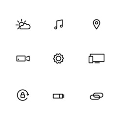 Set of universal icons for web and smart phone. Minimalist mobile control UI icons. Vector illustration eps 8 editable.