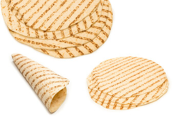Grilled pitta bread isolated on white background.
