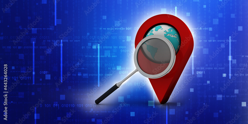 Poster 3d rendering red map pointer search concept