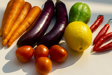various kinds of fruits and vegetables, with beautiful colors and white background