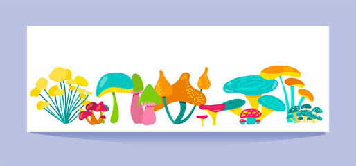 Fototapeta na wymiar Fabulous colorful mushrooms on a white background. Vector flat illustration.