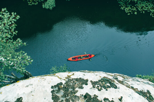 Overhead Top View Of Kayak In Canyon