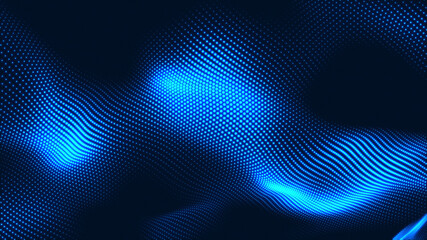 Dot white blue wave light screen gradient texture background. Abstract  technology big data digital background. 3d rendering.