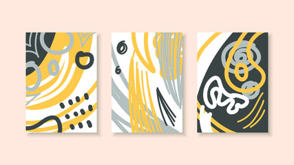 Set Abstract Minimalistic Collection Contemporary Vector Geometric Shapes Desgin Elements Posters Yellow Black White For Print, Cover, Invitation, Greeting Card Brochure Wallpaper Wall Art