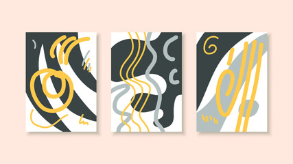 Set Abstract Minimalistic Collection Contemporary Vector Geometric Shapes Desgin Elements Posters Yellow Black White For Print, Cover, Invitation, Greeting Card Brochure Wallpaper Wall Art