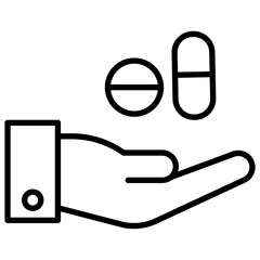 Medicine care icon, outline design of pills on hand