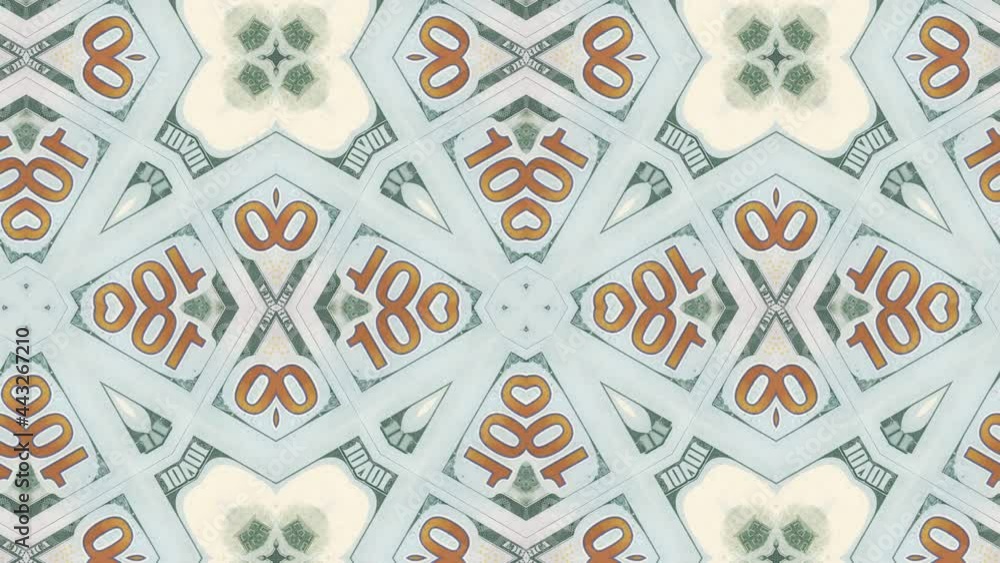 Poster abstract pattern with us dollar bills on an dynamic background. seamless loop of creative motion gra