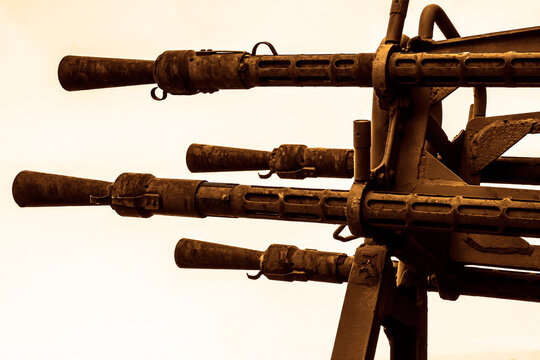 Assault rifle isolated on white background . Automatic fire rifle. anti-aircraft gun. 4 muzzles
