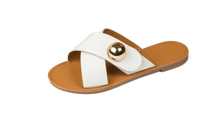 Women's sandal with a metal brooch isolated on a white background.