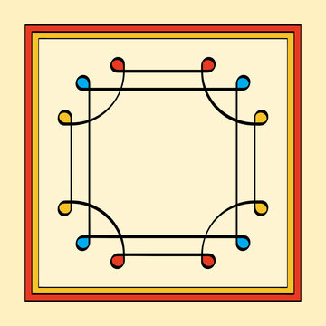 Colored Thai Yantra, overlapping squares with looped corners, also Ring of Solomon. Ancient symbol, first depicted in the Indus valley, used as seal or protection on a ring, amulet or talisman. Vector