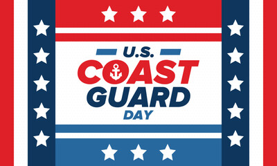 U.S. Coast Guard Day in United States. Federal holiday, celebrated annual in August 4. Sea style. Design with anchor and shield. Patriotic element. Poster, greeting card, banner and background. Vector