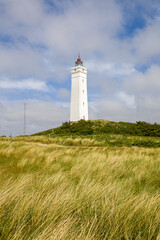 Fototapeta na wymiar the white square lighthouse of Blavandshuk in denmark