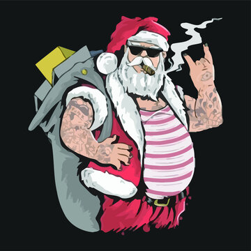 Cool Fat Santa Claus Yule Tattoo Funny Christmas X Art Two Tone Design Vector Illustration For Use In Design And Print Poster Canvas