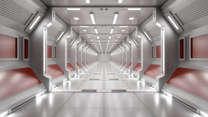 3d render. Futuristic hallway. Concept of modern architecture and interior spaceship © Miguel Aguirre