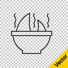 Black line Shark fin soup icon isolated on transparent background. Vector