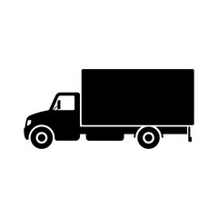 Truck icon. Small cargo delivery vehicle. Black silhouette. Side view. Vector simple flat graphic illustration. The isolated object on a white background. Isolate.