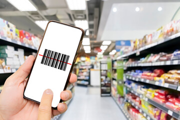 Businessman touch barcode on mobile device