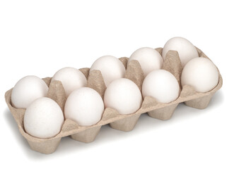 eggs in carton package on white background.