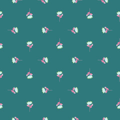 Fototapeta premium Floral nature seamless pattern with little flowers print. Turquoise background. Abstract daisy backdrop.