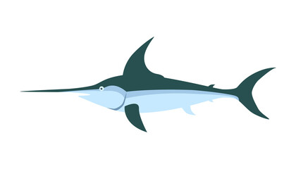 Ocean swordfish. Vector flat style cartoon illustration isolated on white background.