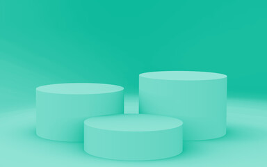 Abstract 3d green color cylinder podium minimal studio background.