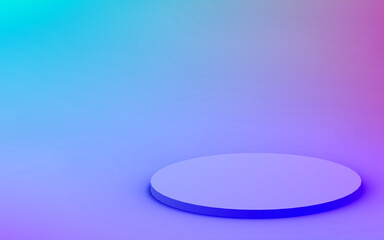 3d purple blue neon light cylinder podium minimal studio gradient dark colors background. Abstract 3d geometric shape object illustration render. Display for nightclub party and technology product.
