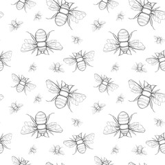 endless pattern of bees on white background