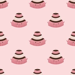 pink cute baby pattern with cake