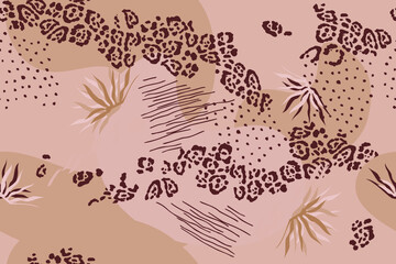 Tropical leaves. Dots.Exotic summer pattern. Creative seamless background. Fashion template for design, clothing, textiles, cards, wallpaper