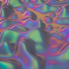 3D illustration of holographic chromium glitched surface. Iridescent abstract background.