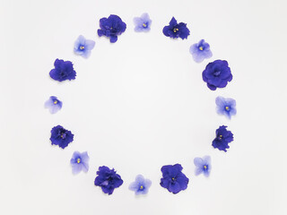 Floral frame from blue pink purple violets