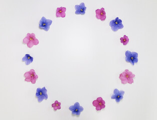 Floral frame from blue pink purple violets