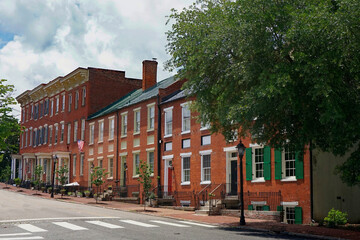Fototapeta na wymiar Streetview of a row of renovated historic homes