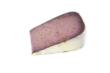 Organic cheese with lavender isolated on white background.