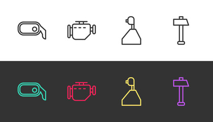 Set line Car rearview mirror, Check engine, Gear shifter and Hammer on black and white. Vector