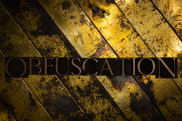 Obfuscation text on vintage textured copper and gold background