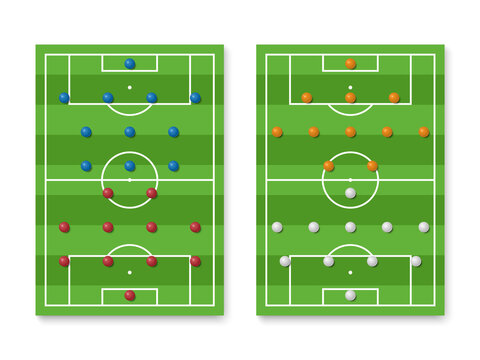 Football lineup formation and tactics on field, vector illustration