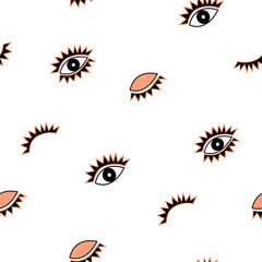 Background close, wink, open eyes with lash. Vector eye seamless pattern