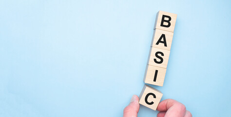 The word Basics appearing wooden cubes. Education concept