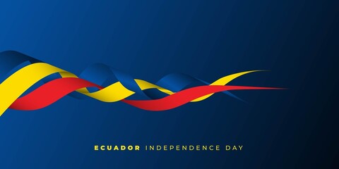 Ecuador Independence Day with waving ribbon design. - obrazy, fototapety, plakaty