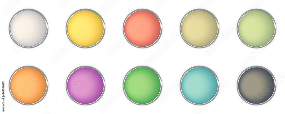 Poster a set of 10 multi-colored volumetric buttons with borders. rendering an image.